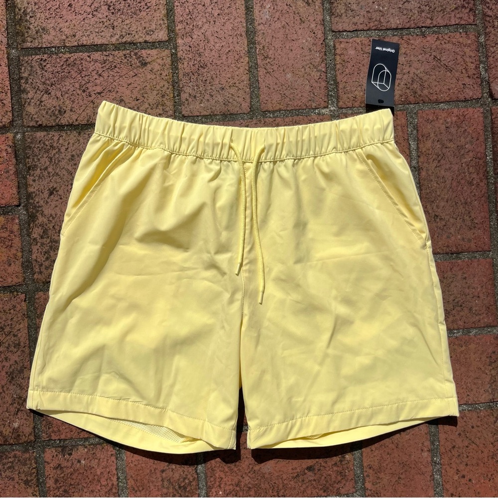 Original Use Yellow Athletic Shorts Elastic Waist